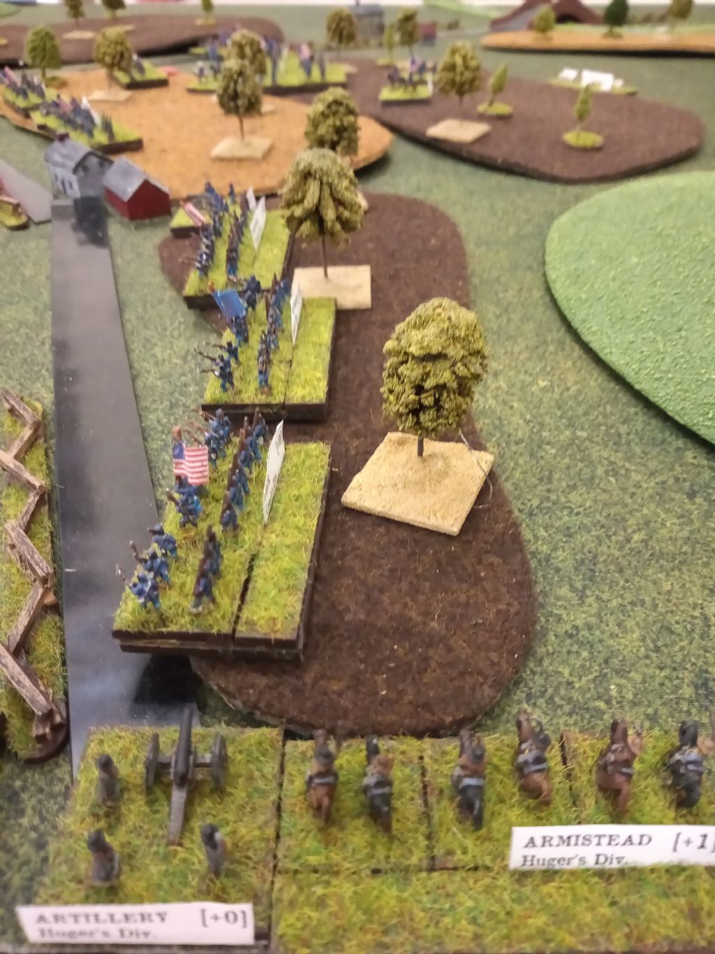 Confederates take flank and centre